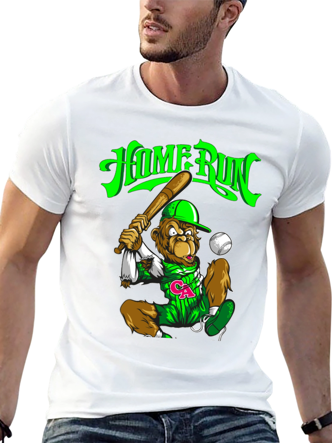 Home Run Monkey Graphic T-Shirt - Baseball Fan Tee