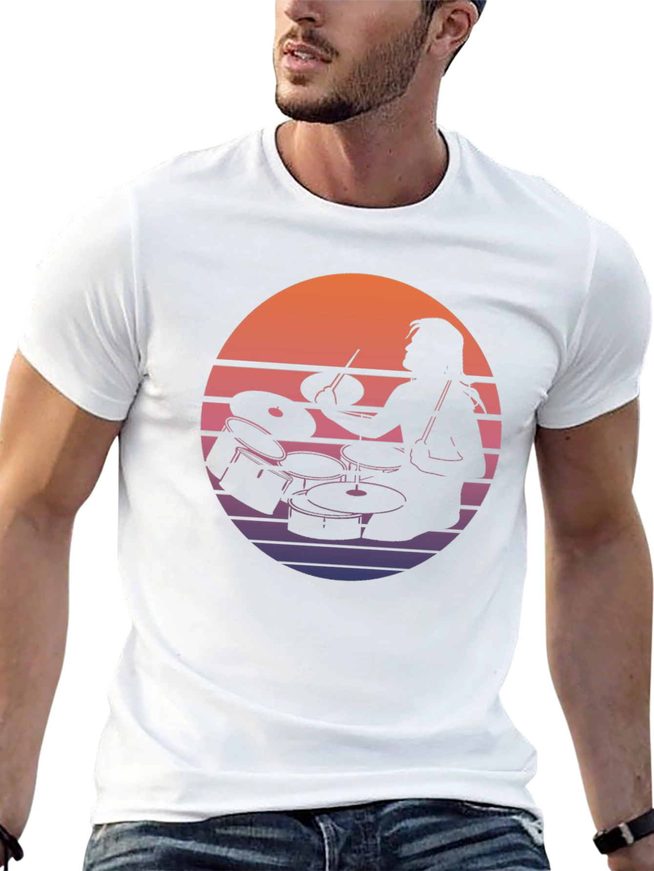 Drummer Sunset Graphic Tee - Retro Style