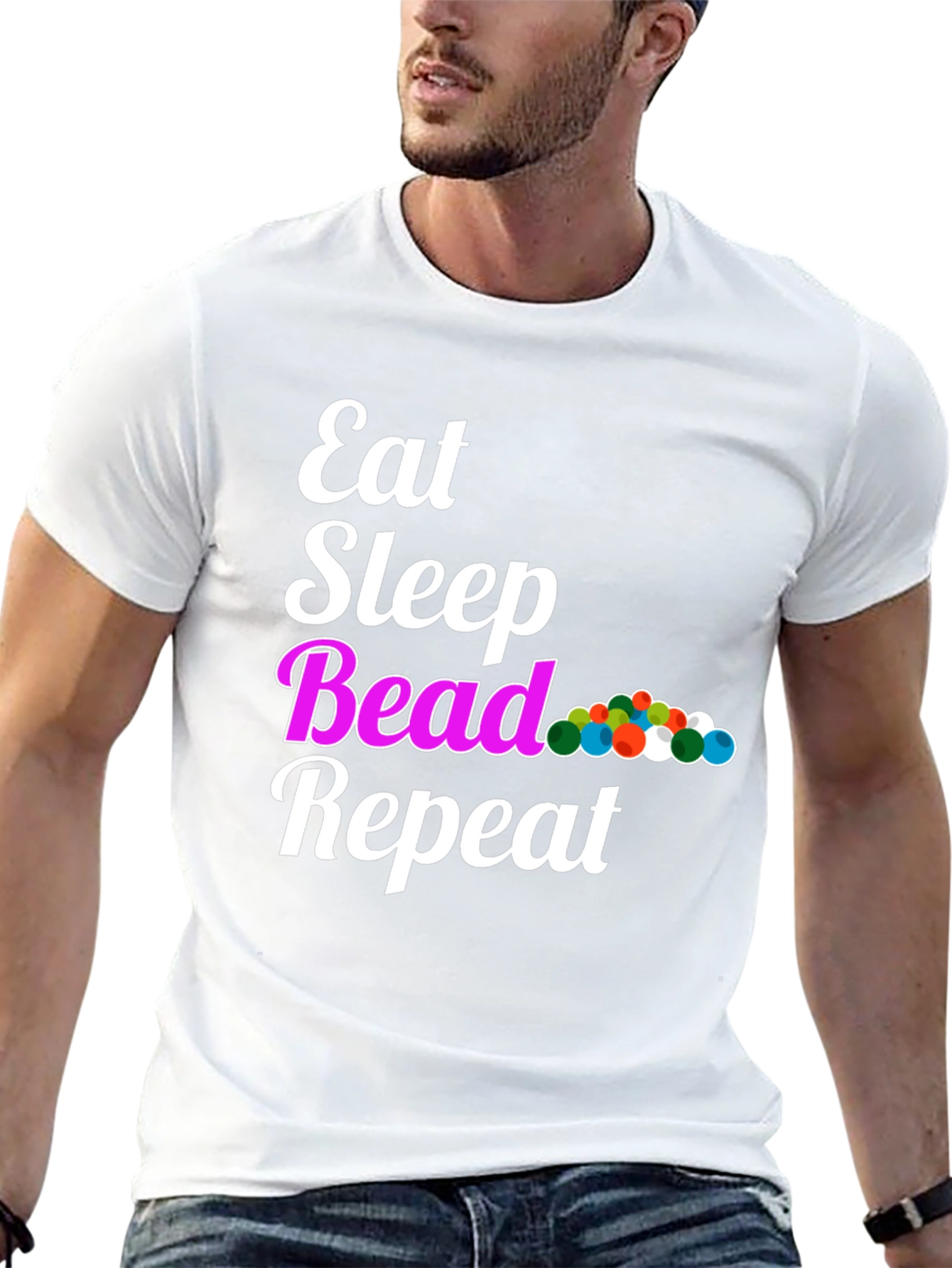 Eat Sleep Bead Repeat Black Graphic T-Shirt