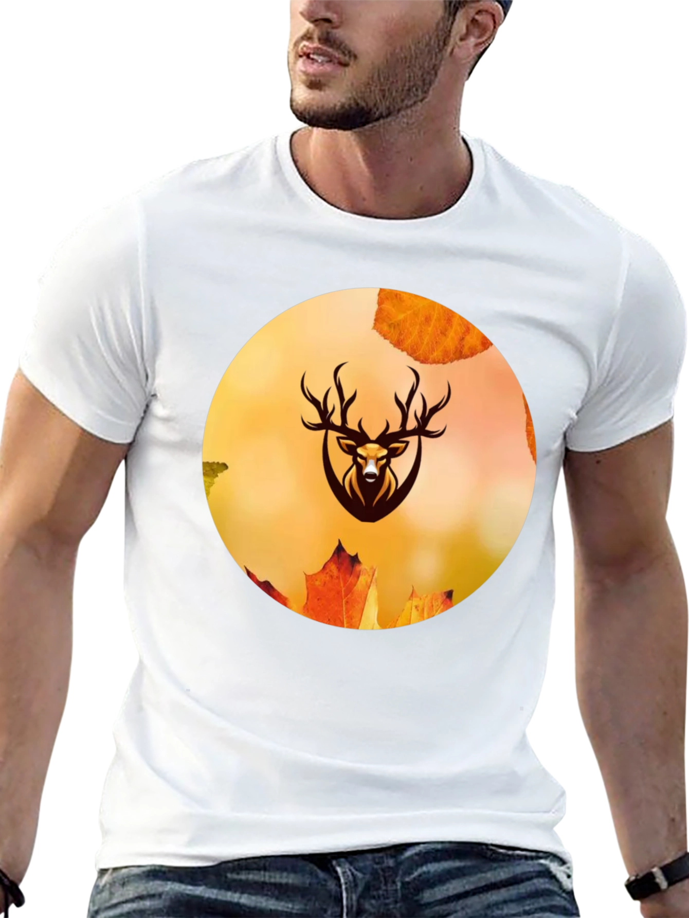 Deer Fall Leaves T-Shirt - Nature Inspired Mens Tee