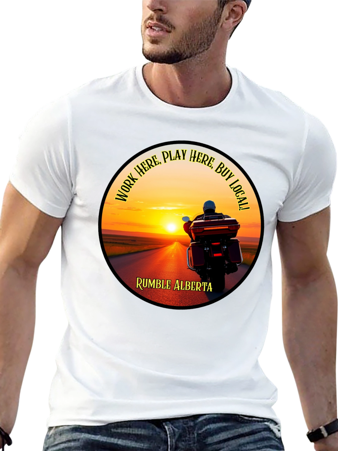 Rumble Alberta Biker Sunset Graphic T-Shirt