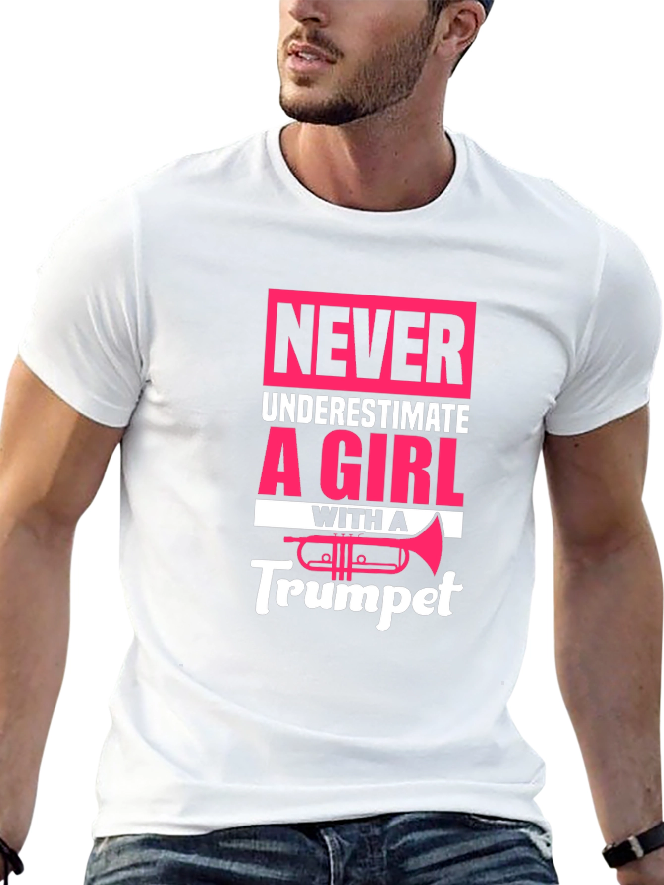 Never Underestimate Girl With Trumpet Black T-Shirt