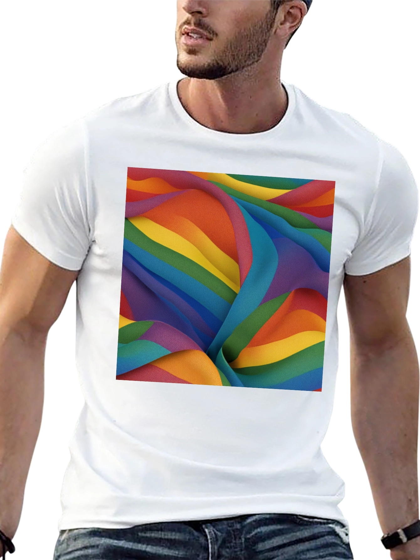Rainbow Fabric Pattern Black T-Shirt
