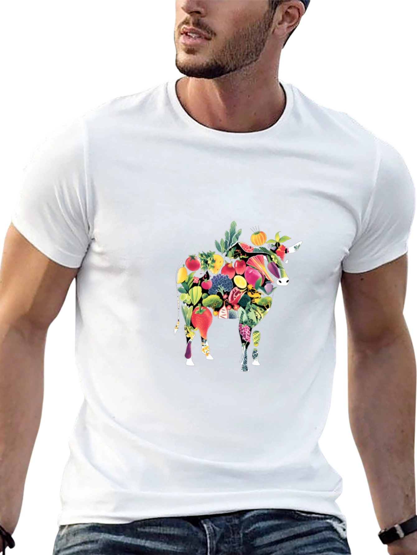 Vegan Bull Graphic Tee - Black Cotton Comfort