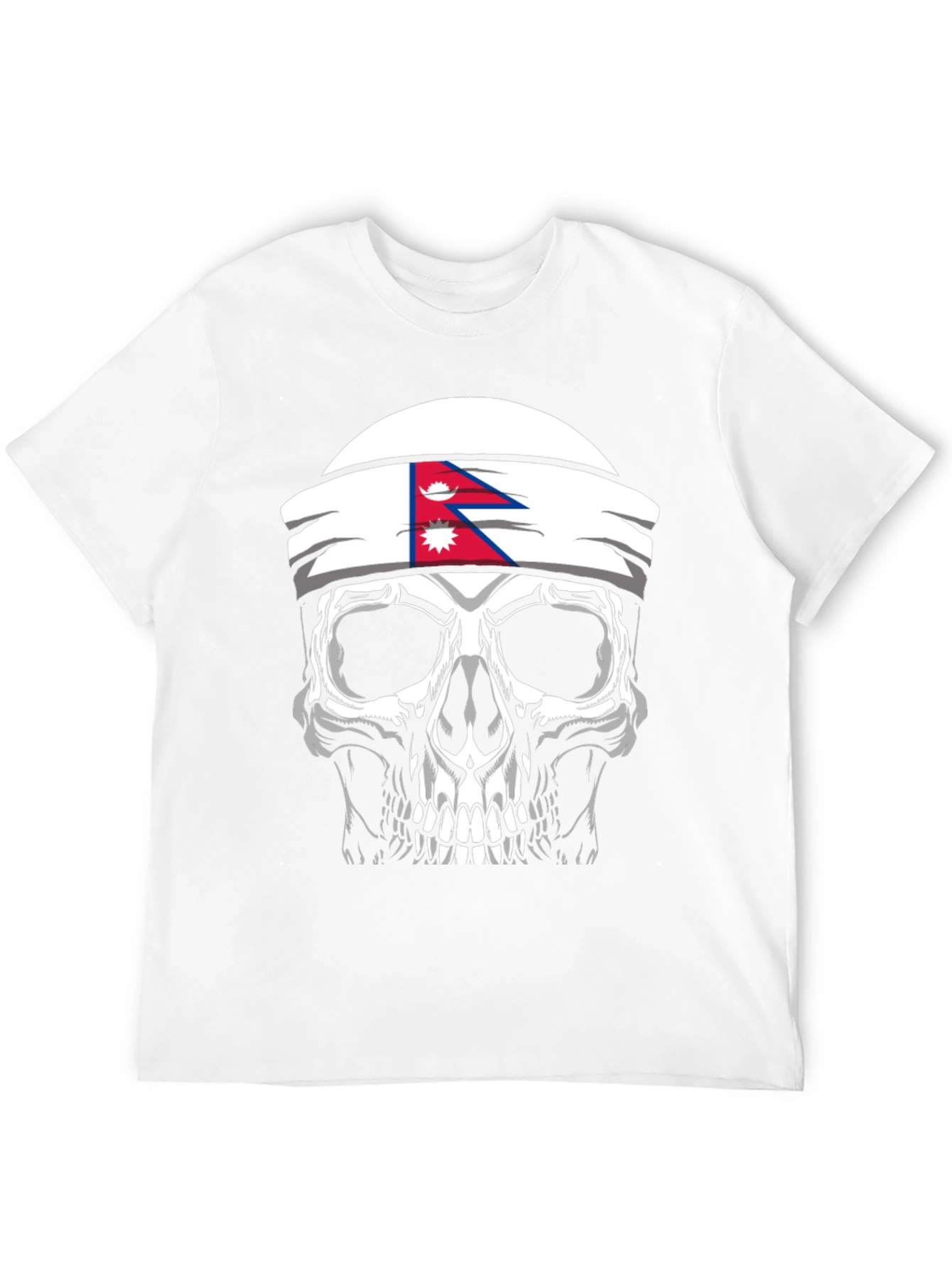 Skull Nepal Flag Headband Mens Graphic T-Shirt