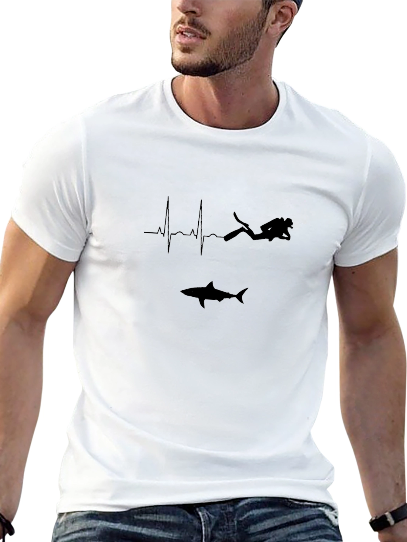 Diver Heartbeat Shark Black Graphic Tee