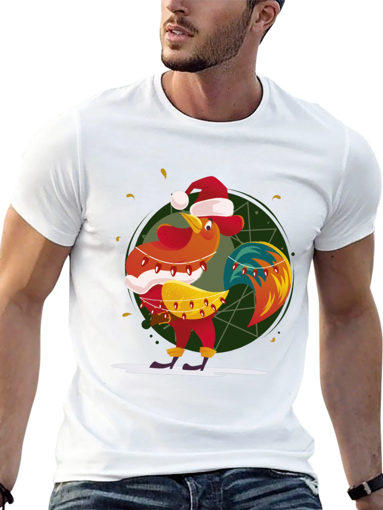 Festive Rooster Graphic Tee - Holiday Fun!
