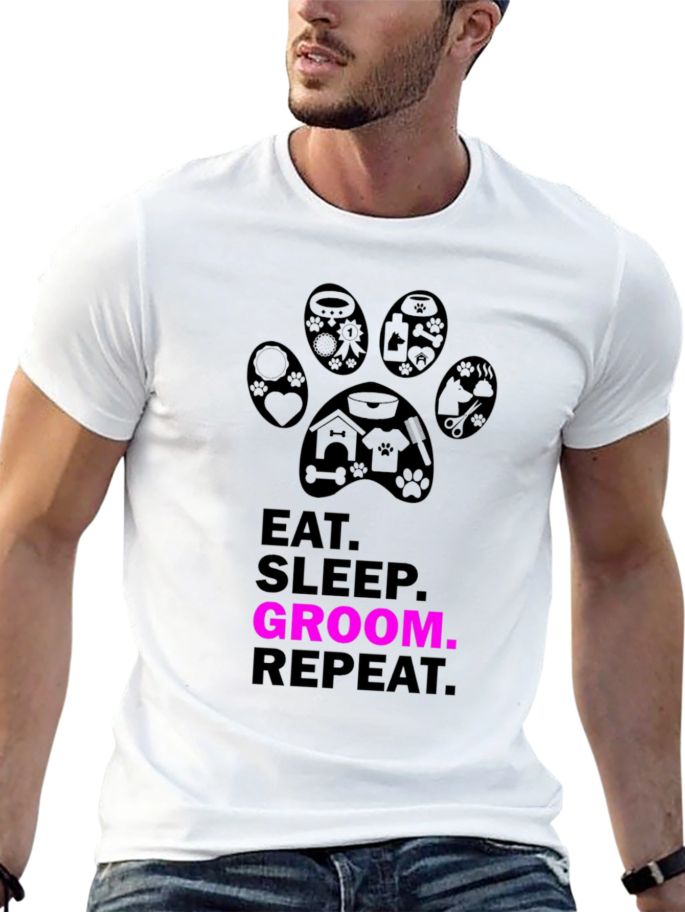 Eat Sleep Groom Repeat T-Shirt - Pet Groomer Gift