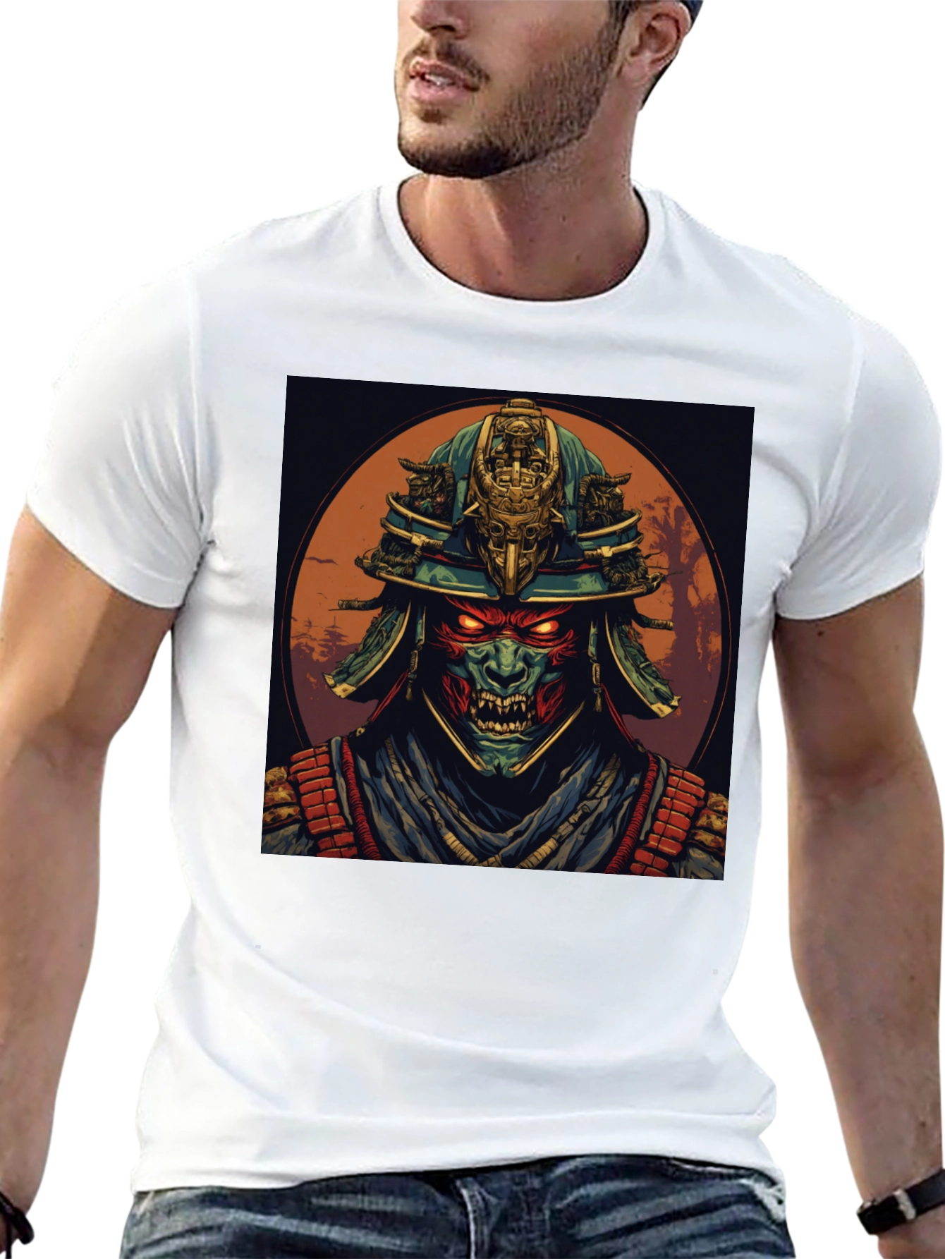 Samurai Demon Graphic Tee - Black Cotton T-Shirt