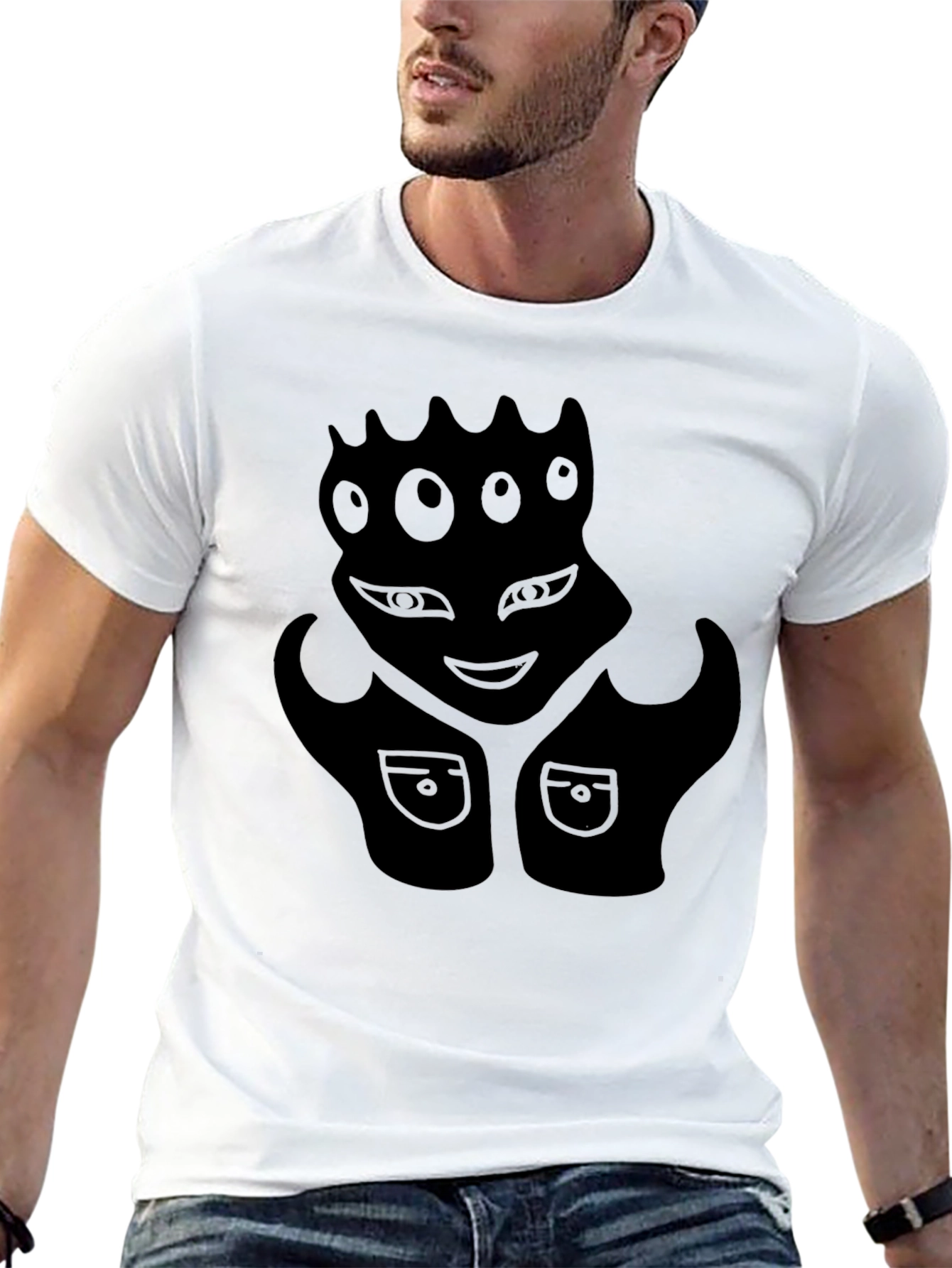 Black Graphic Tee - Alien Face Design