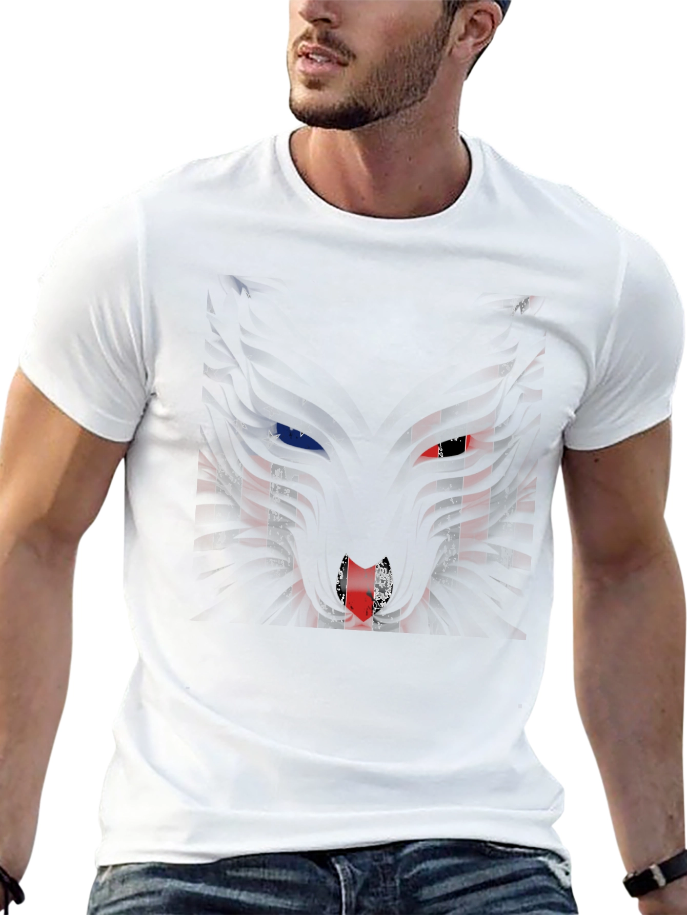 American Flag Wolf Graphic Mens T-Shirt