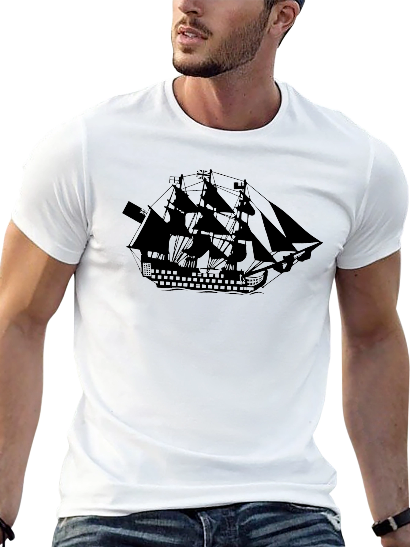 Black Pirate Ship Graphic T-Shirt
