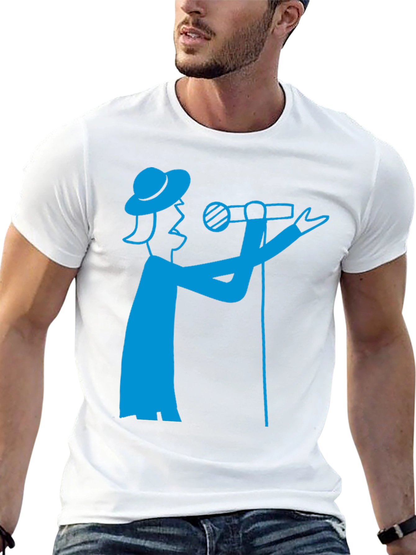Singer Graphic Tee - Bold Blue Design on Black