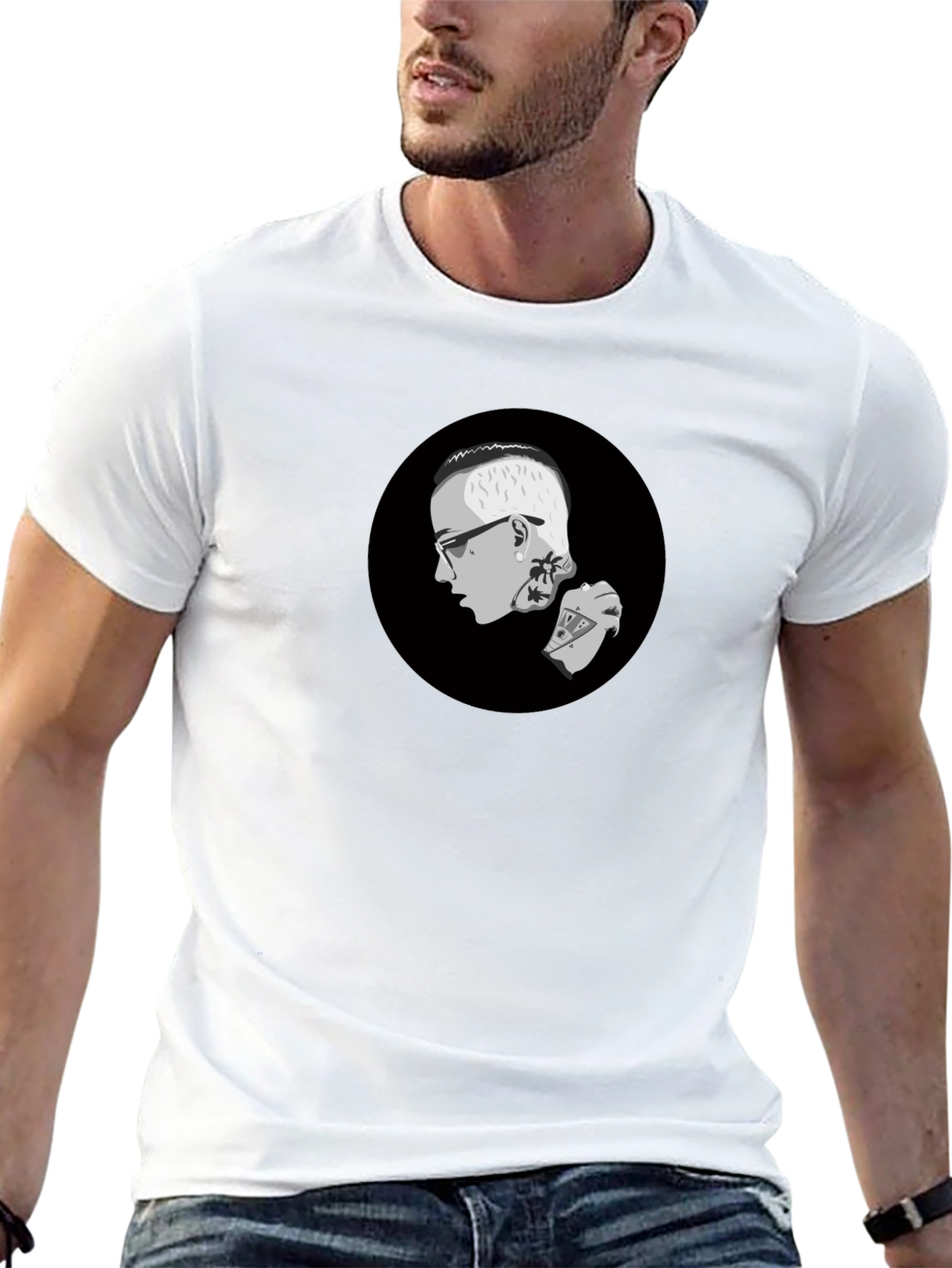 Graphic Print Crew Neck T-Shirt - Black
