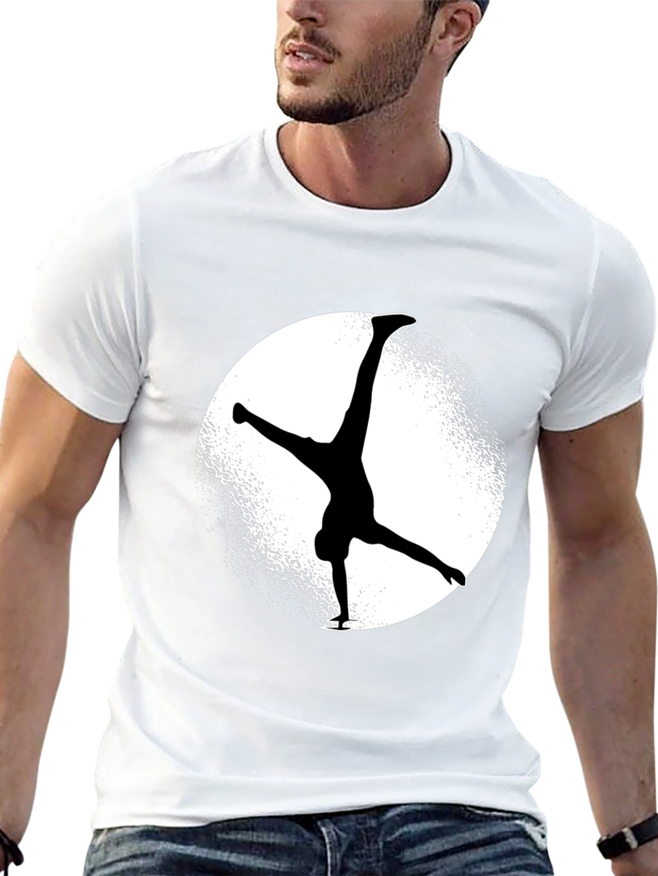 Black T-Shirt with Silhouette Ice Skater Design