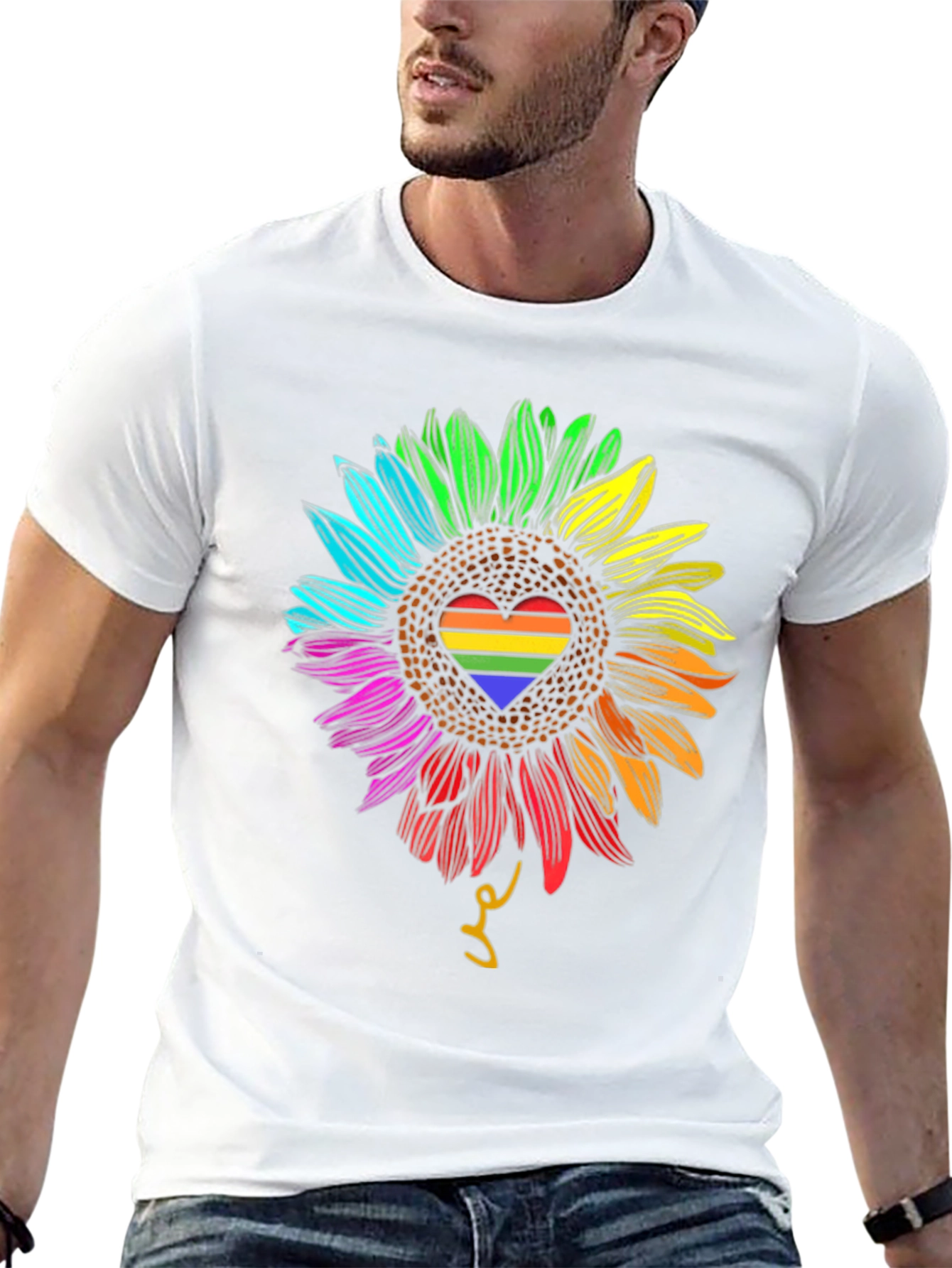 Rainbow Sunflower Heart Graphic Tee