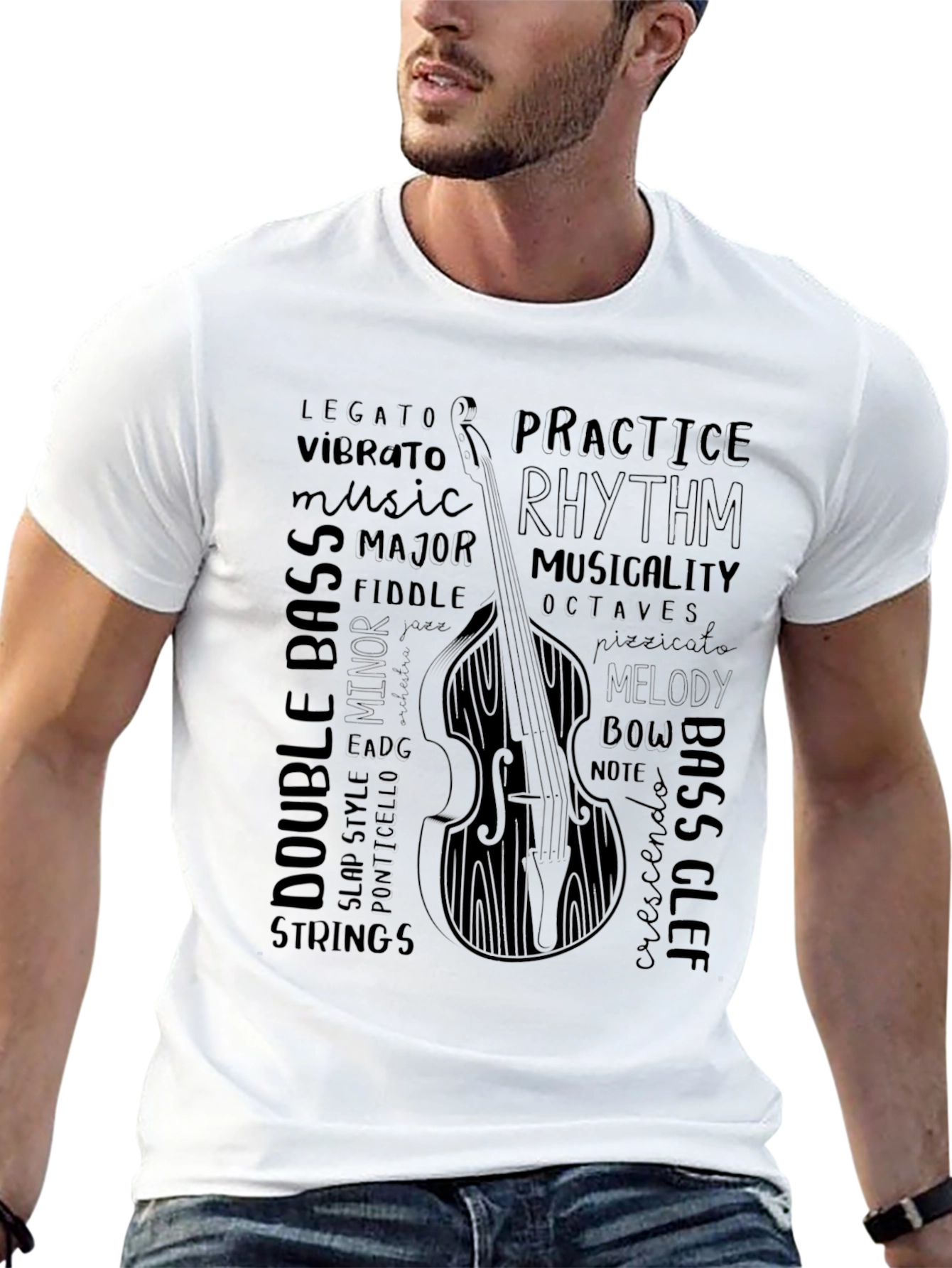 Musical Instrument T-Shirt - Bass Clef Double Bass Design