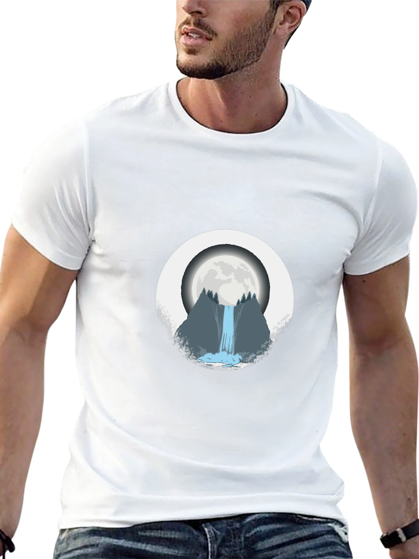 Moonlit Waterfall Graphic Tee - Black