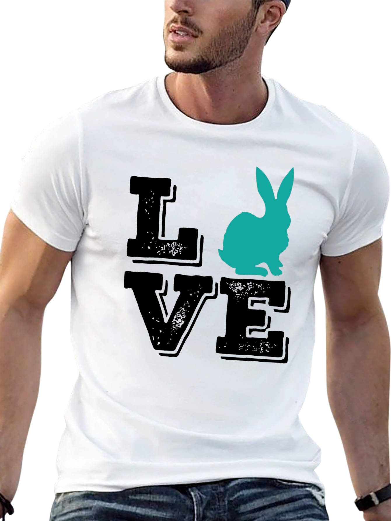 Love Bunny Graphic Tee - Black Cotton T-Shirt