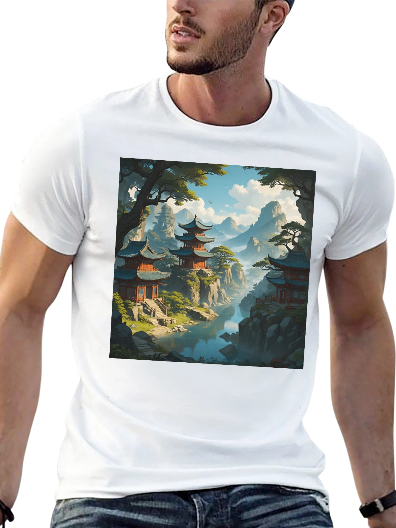 Zen Landscape Graphic Tee - Black Cotton Comfort