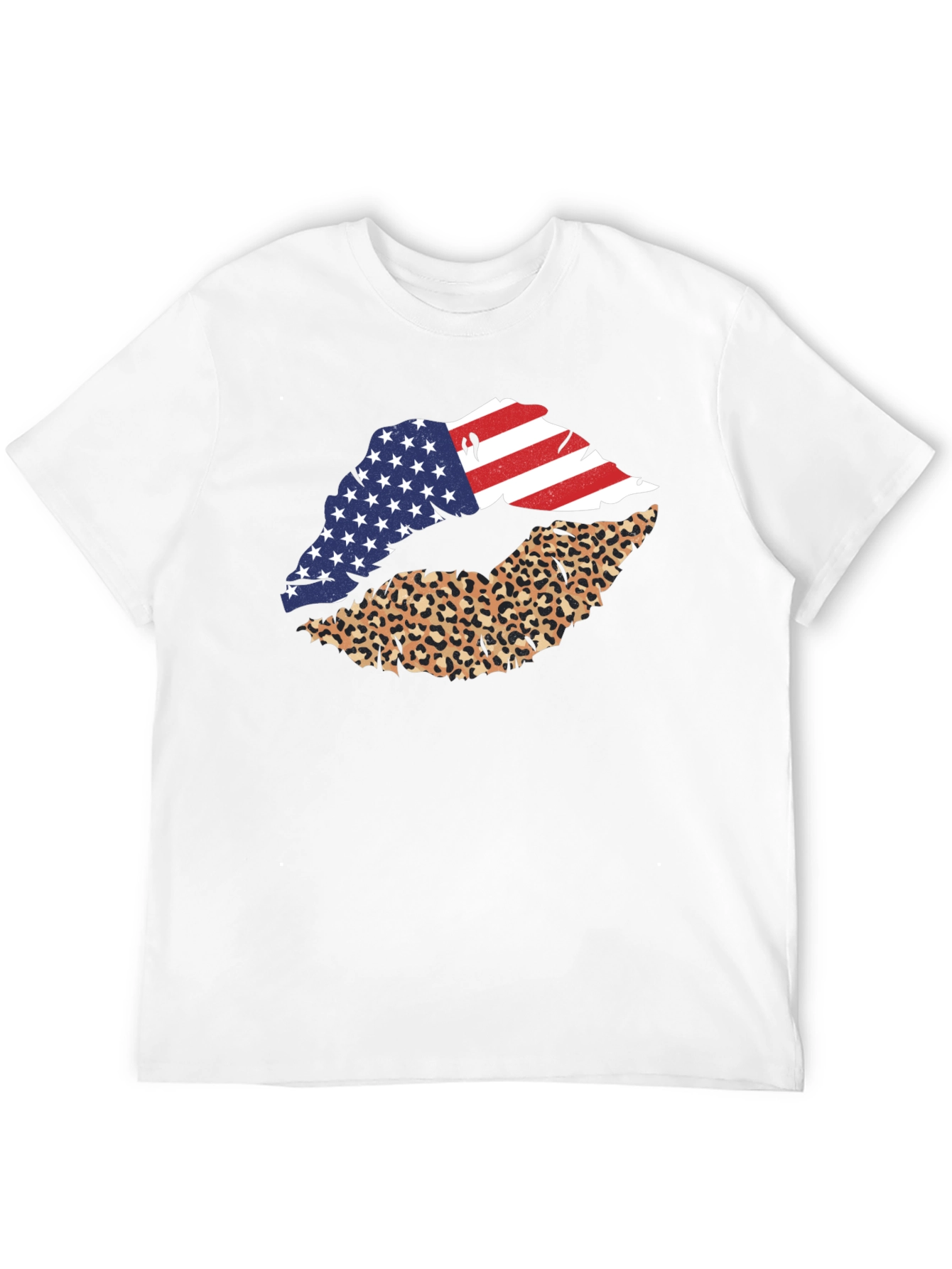 USA Flag Leopard Lips Graphic Print Tee