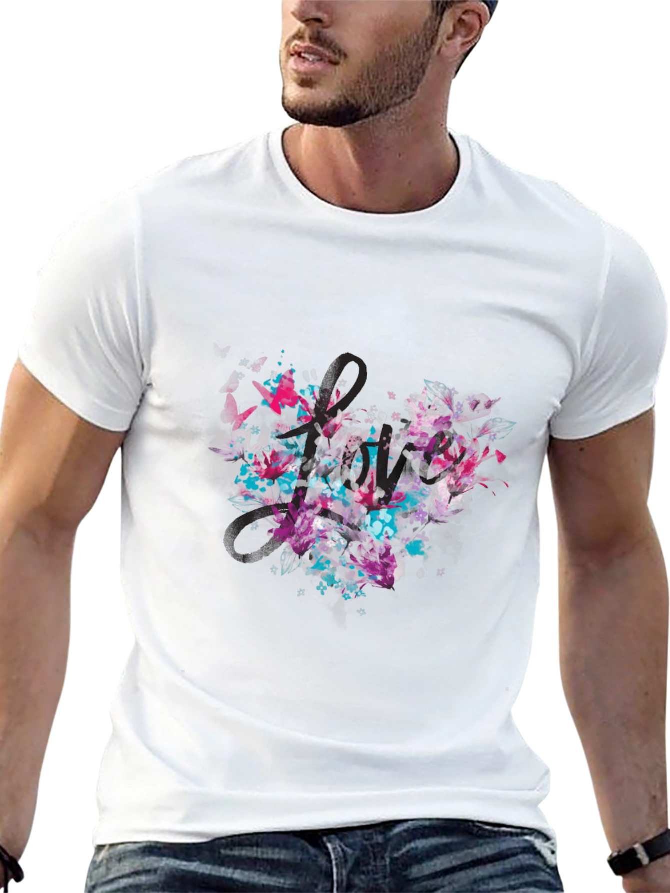 Abstract Floral Heart Black T-Shirt