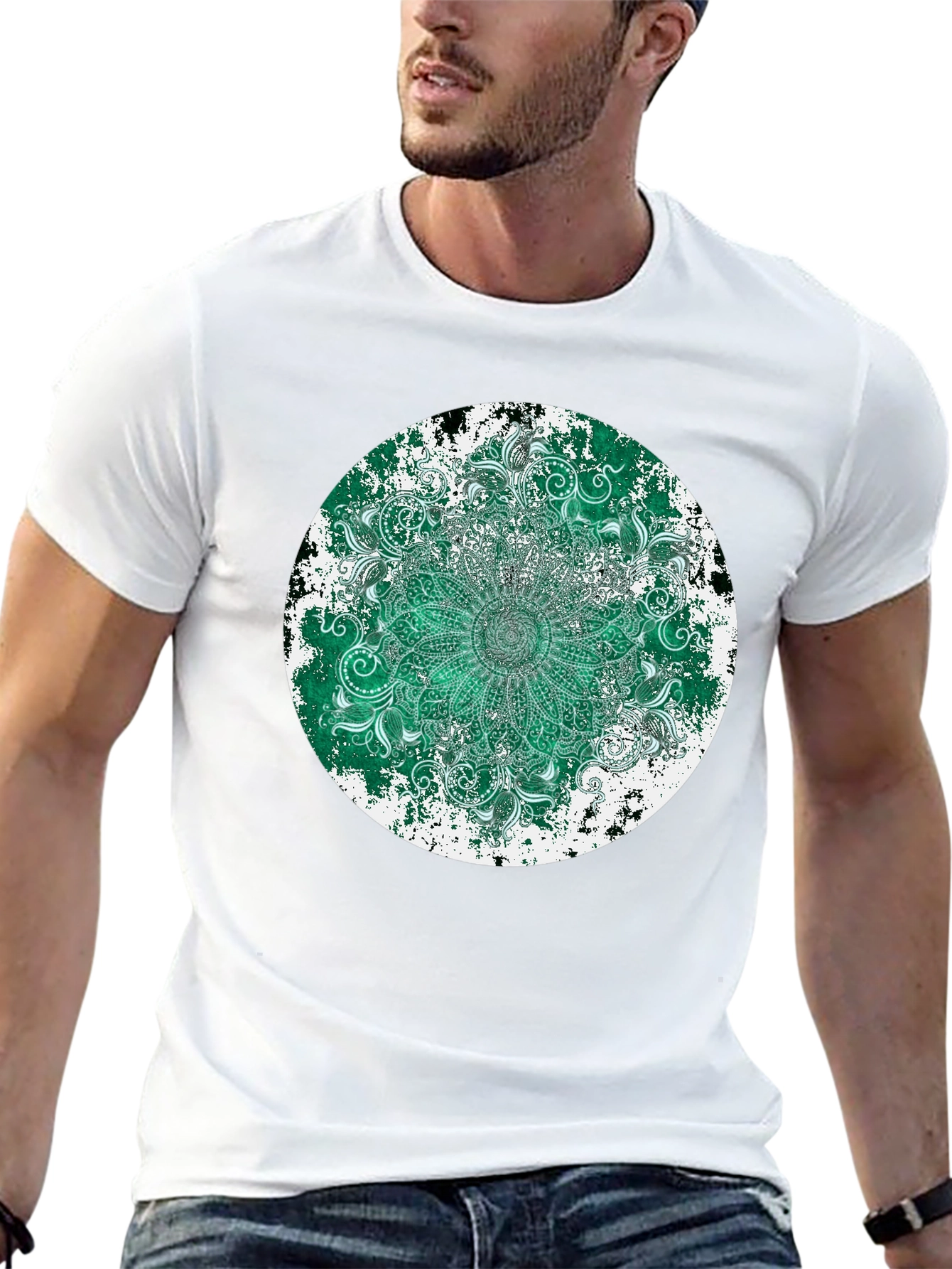 Emerald Mandala Mens Black T-Shirt