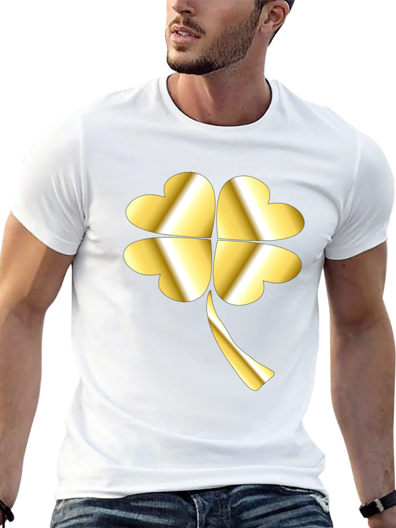 Golden Shamrock T-Shirt - Lucky Four Leaf Clover