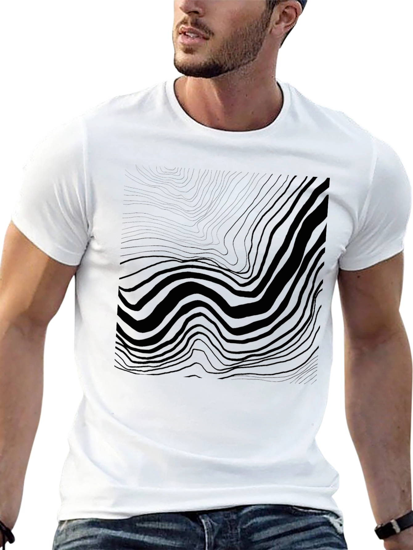 Abstract Wave Pattern Black T-Shirt