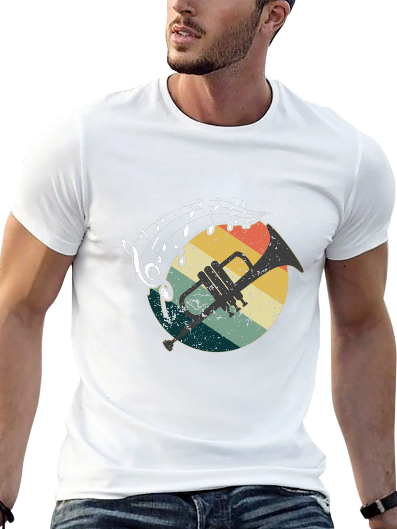 Retro Trumpet & Music Notes Graphic T-Shirt