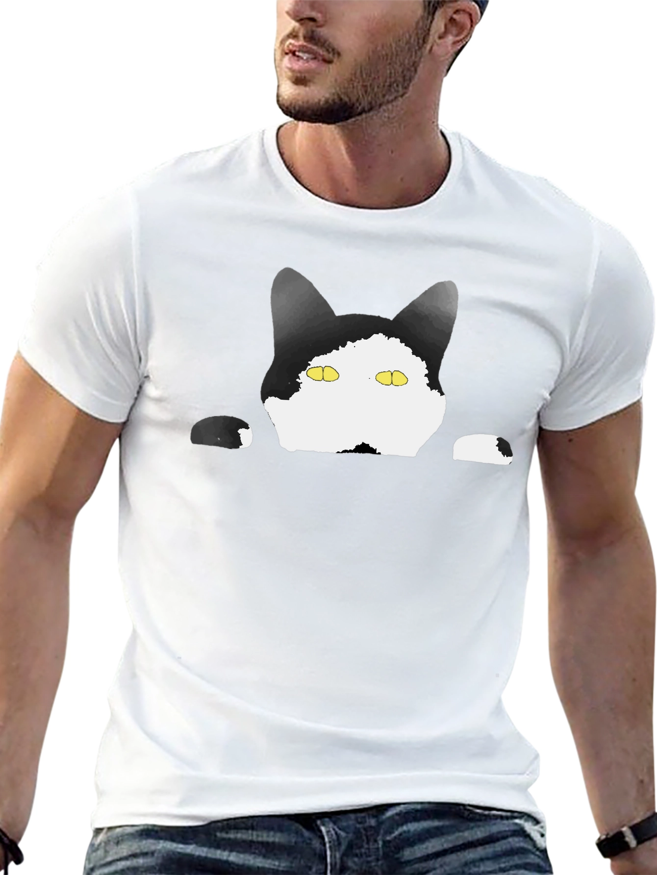 Peek-a-Boo Cat Graphic Tee - Black T-Shirt
