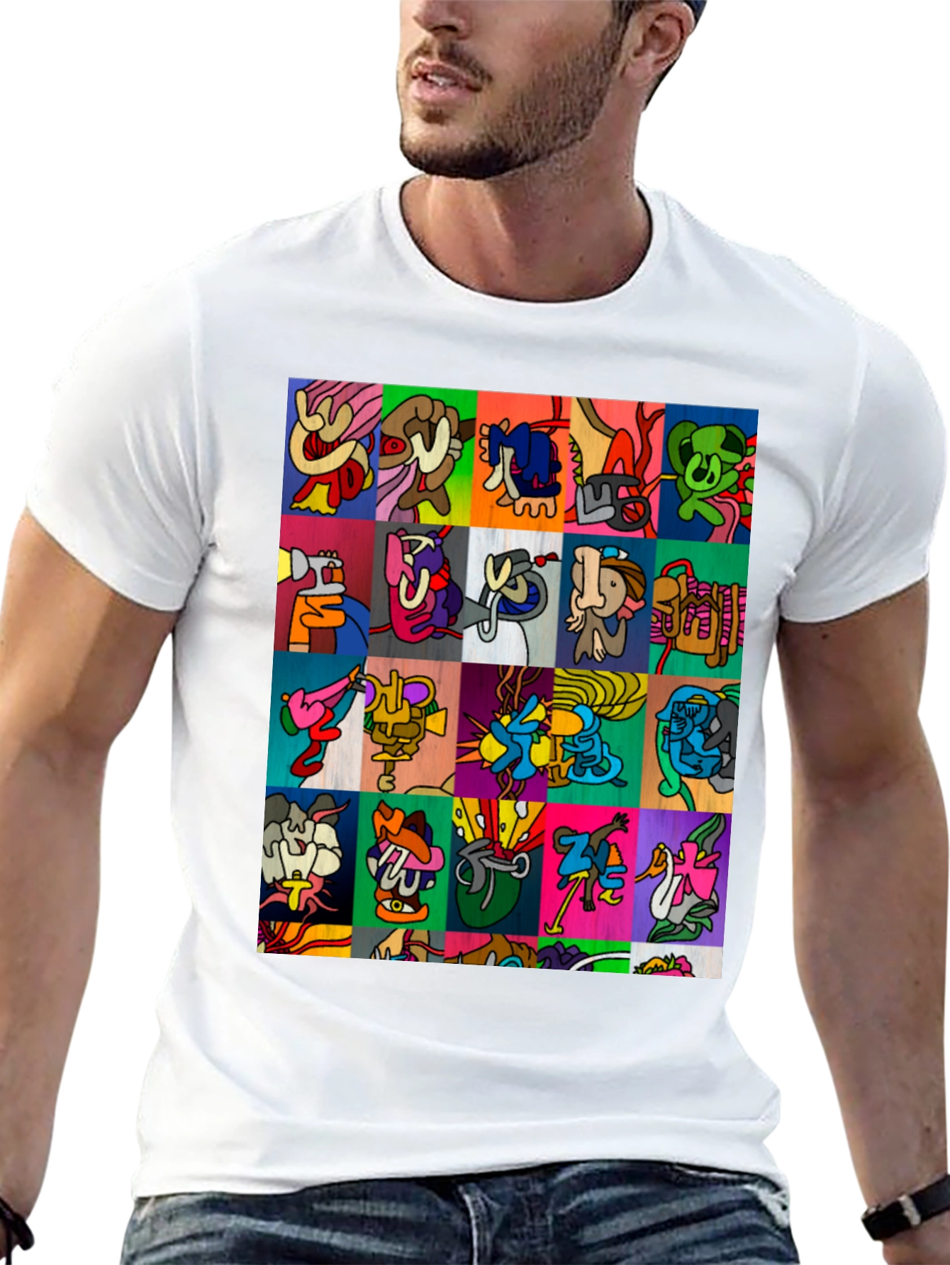 Abstract Art Grid Black T-Shirt