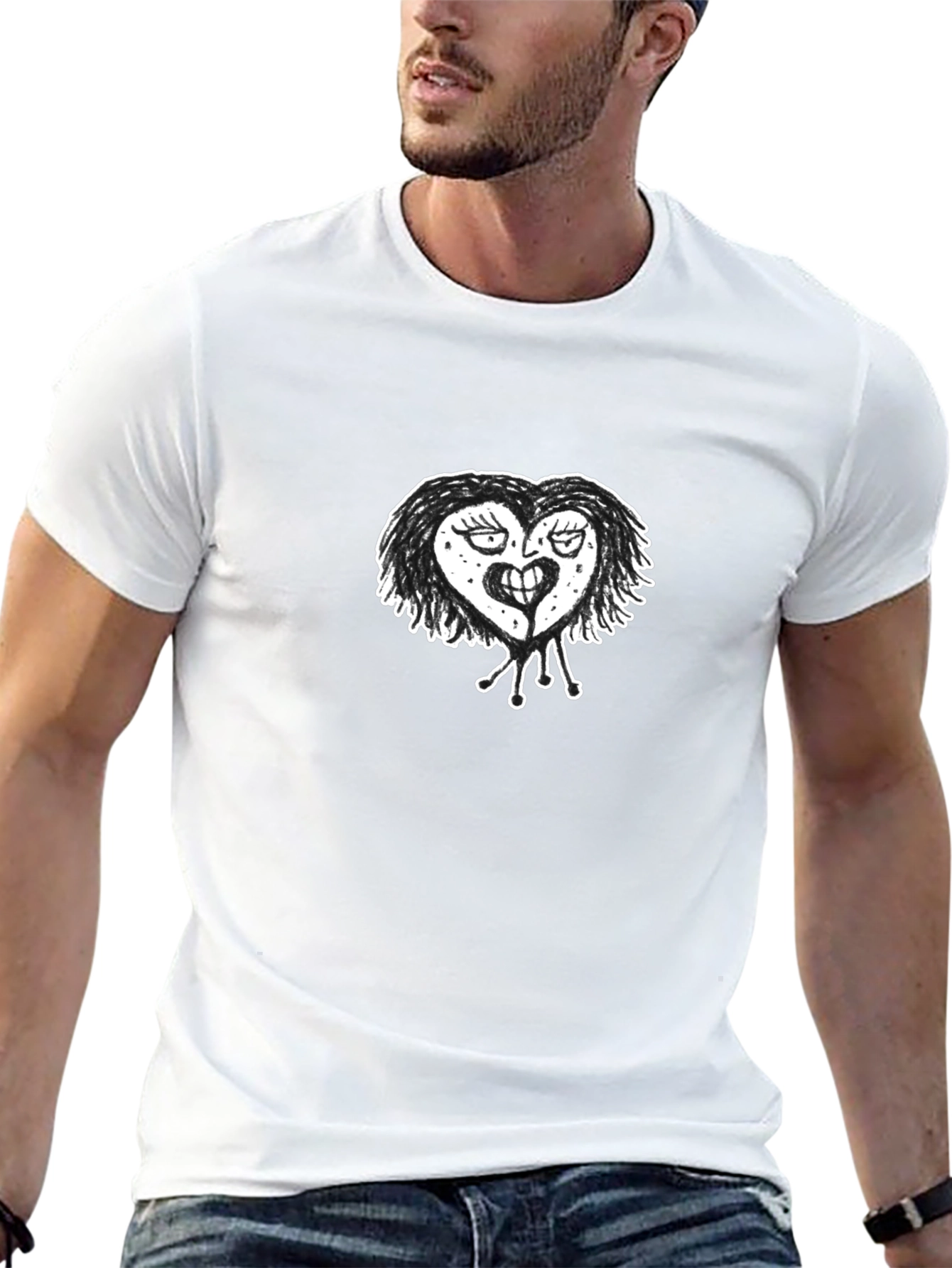 Mens Black T-Shirt with Heart Graphic