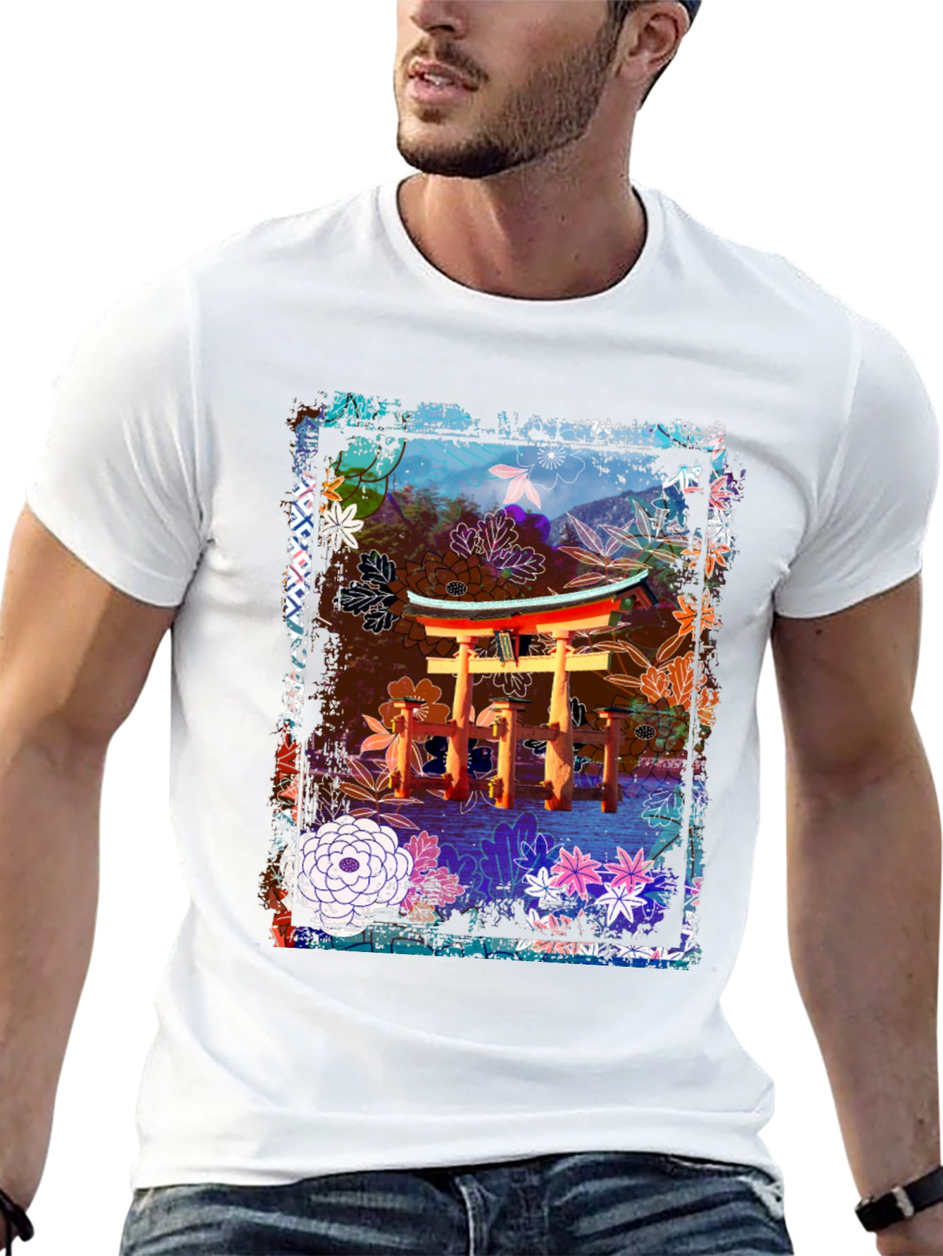 Japanese Torii Gate Floral Graphic Tee