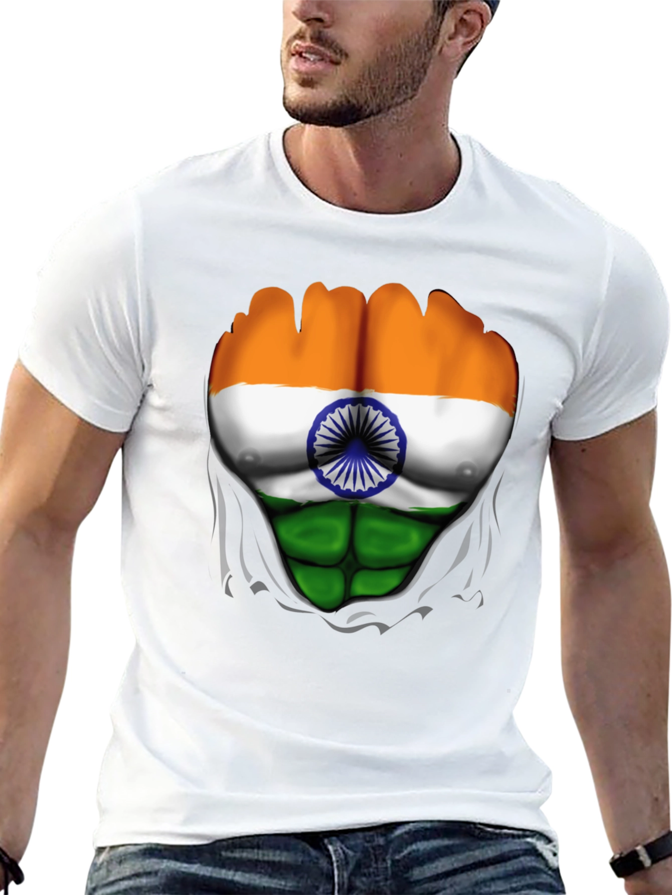 Indian Flag Chest Graphic T-Shirt