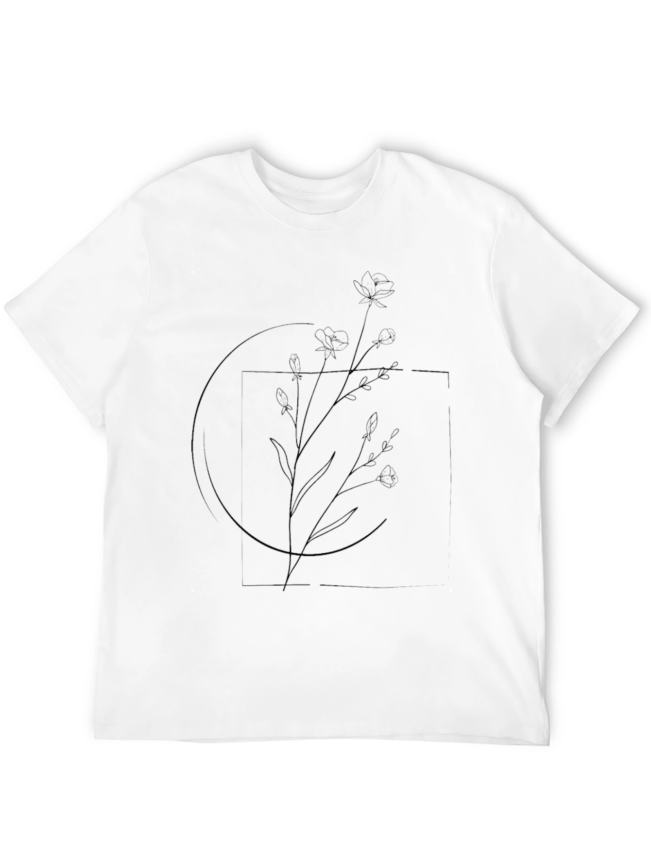 Minimalist Floral Line Art Black T-Shirt