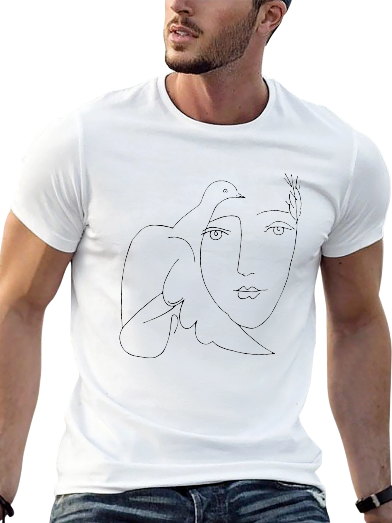 Abstract Face & Dove Black T-Shirt