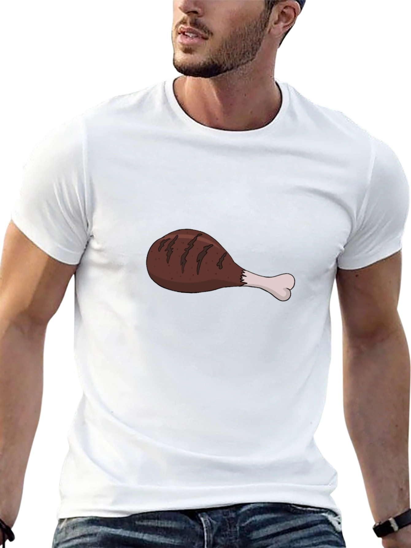 Funny Chicken Leg Graphic Black T-Shirt
