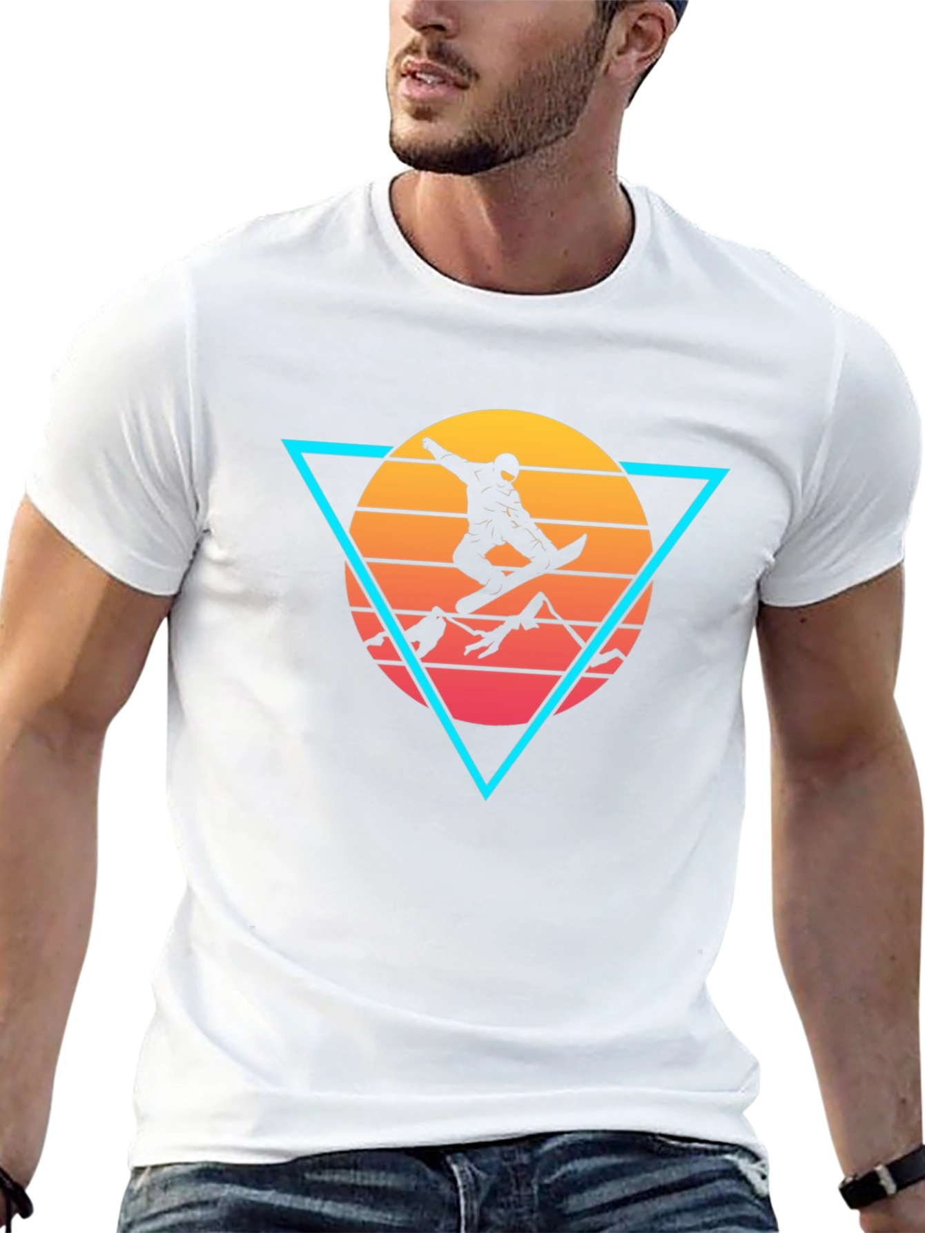 Retro Snowboarder Triangle Graphic Tee - Black