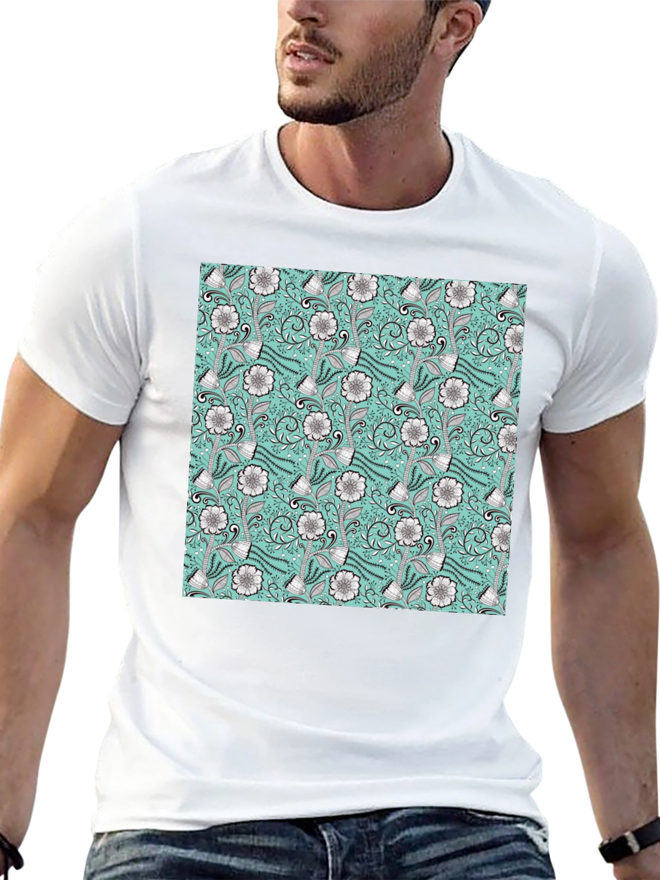 Floral Pattern Black T-Shirt
