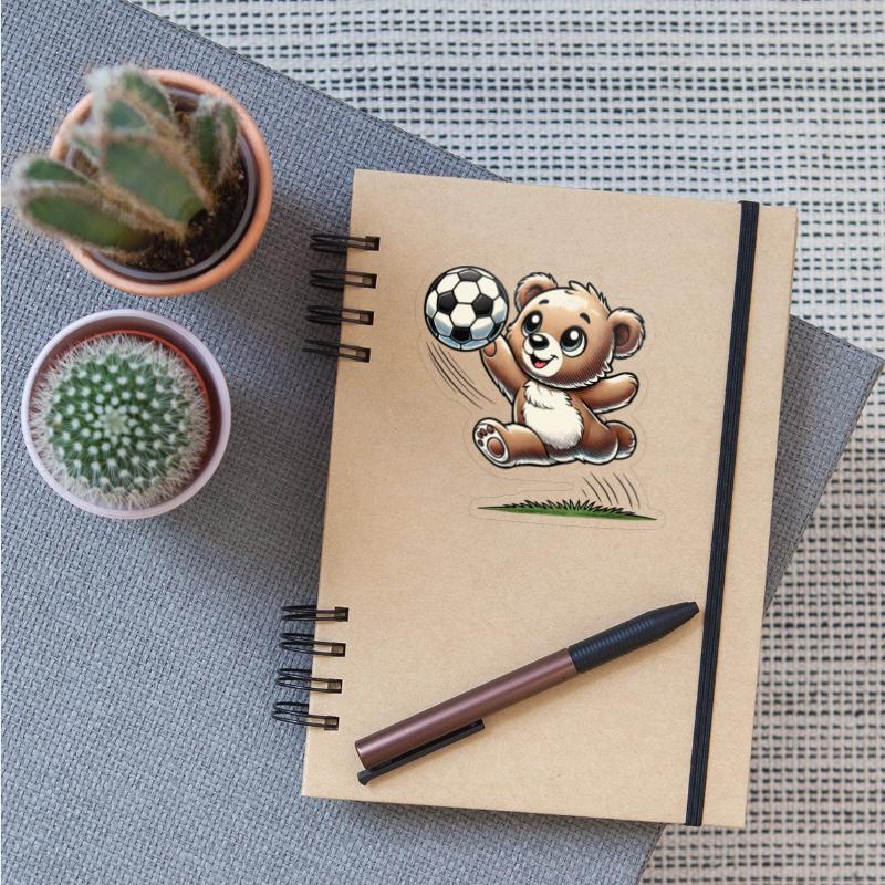 happy bear playing with a soccer ball