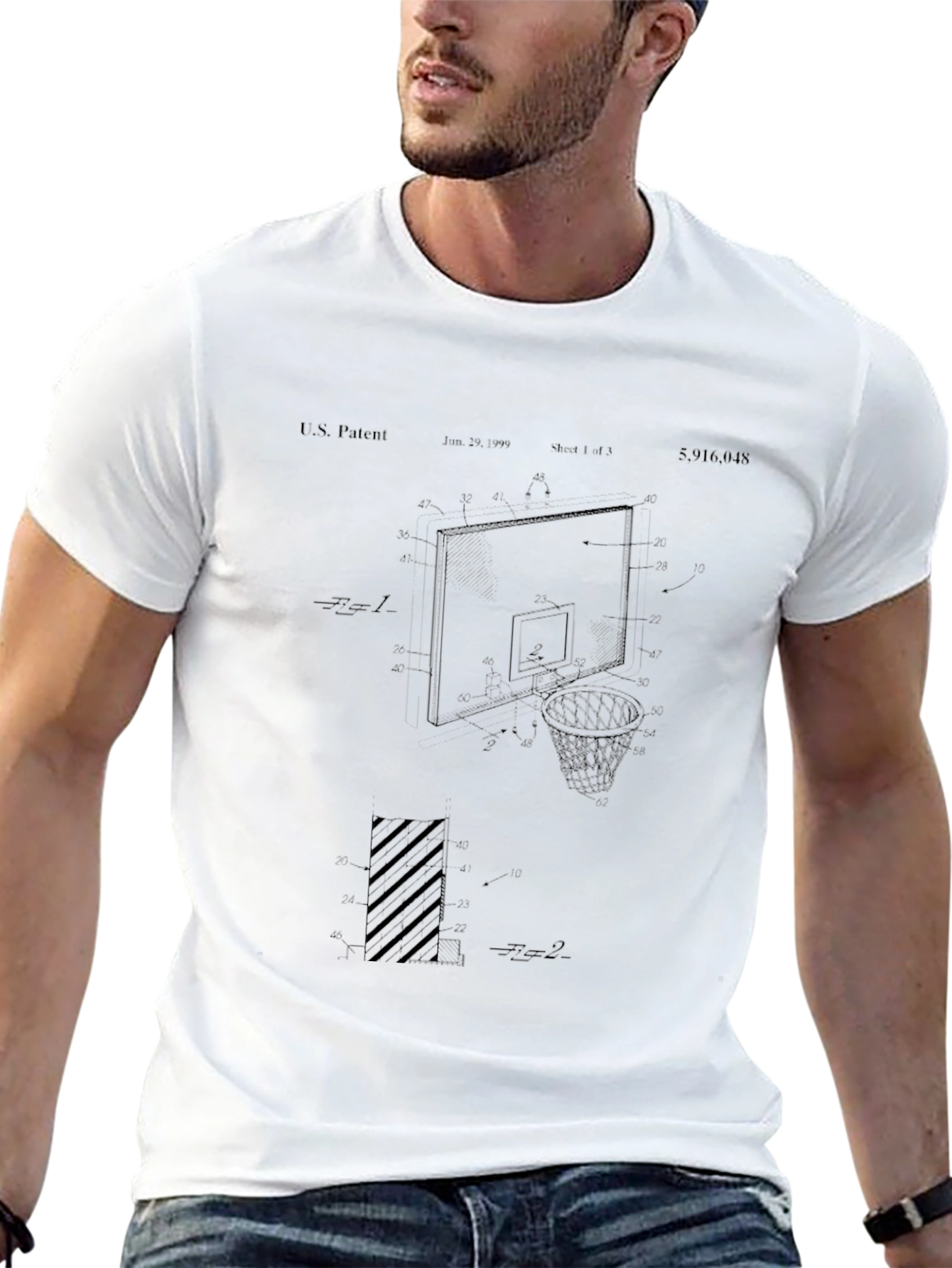 Basketball Hoop Patent Print Black T-Shirt