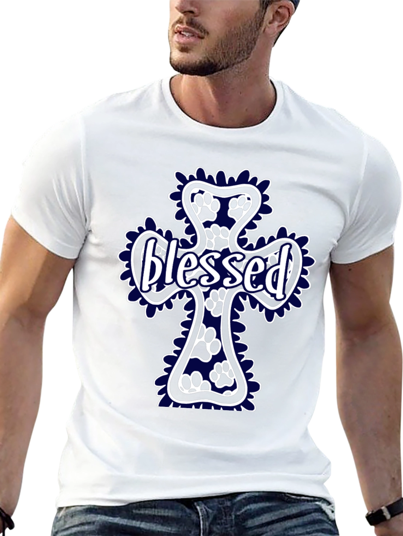 Blessed Paw Print Cross T-Shirt