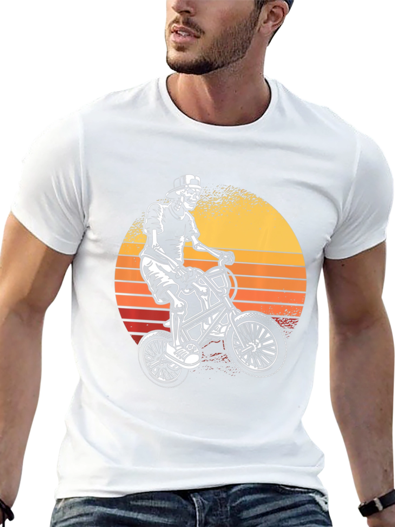 Skeleton Biker Graphic T-Shirt - Sunset Design