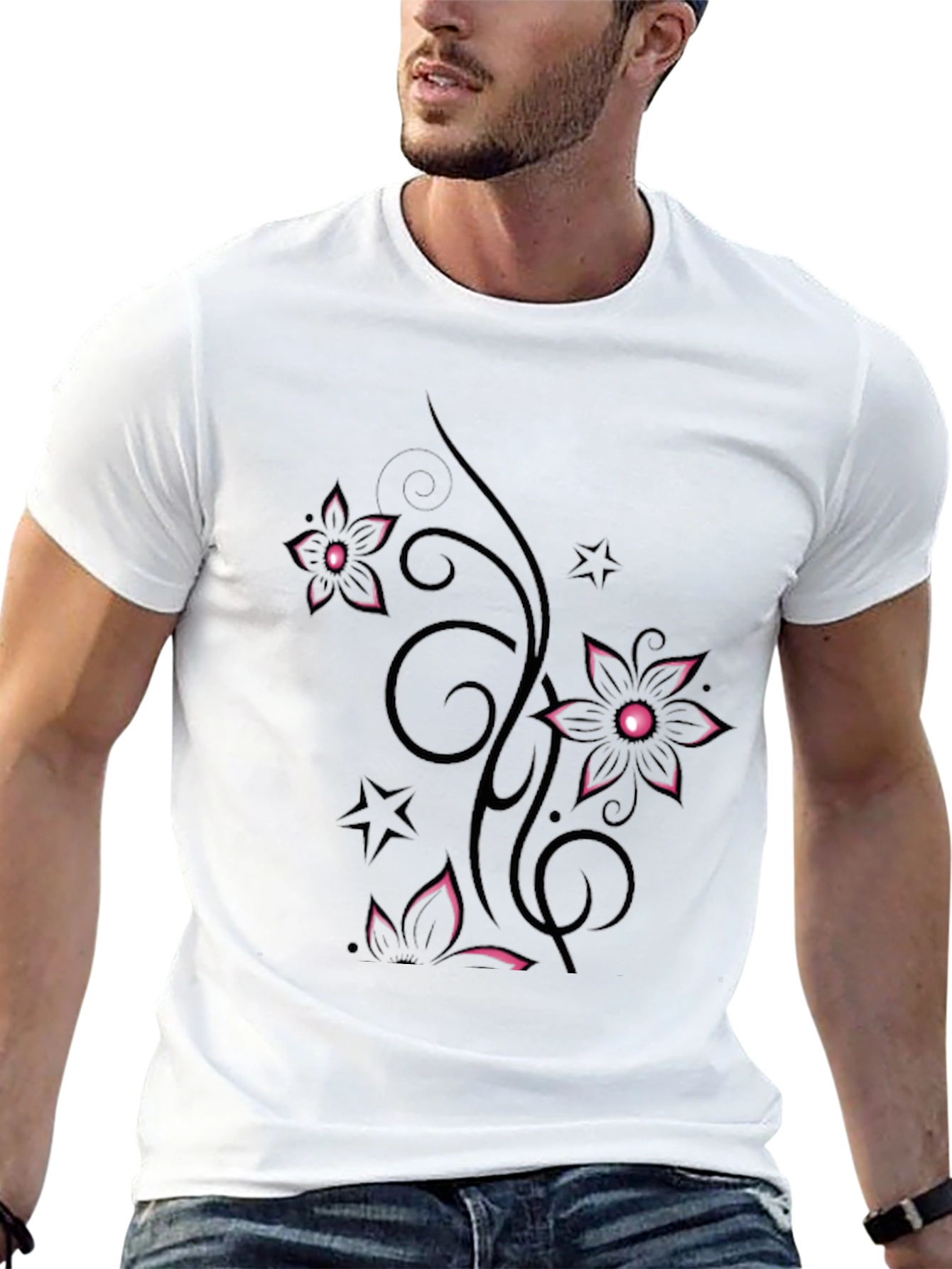 Floral Blossom Black Tee for Men