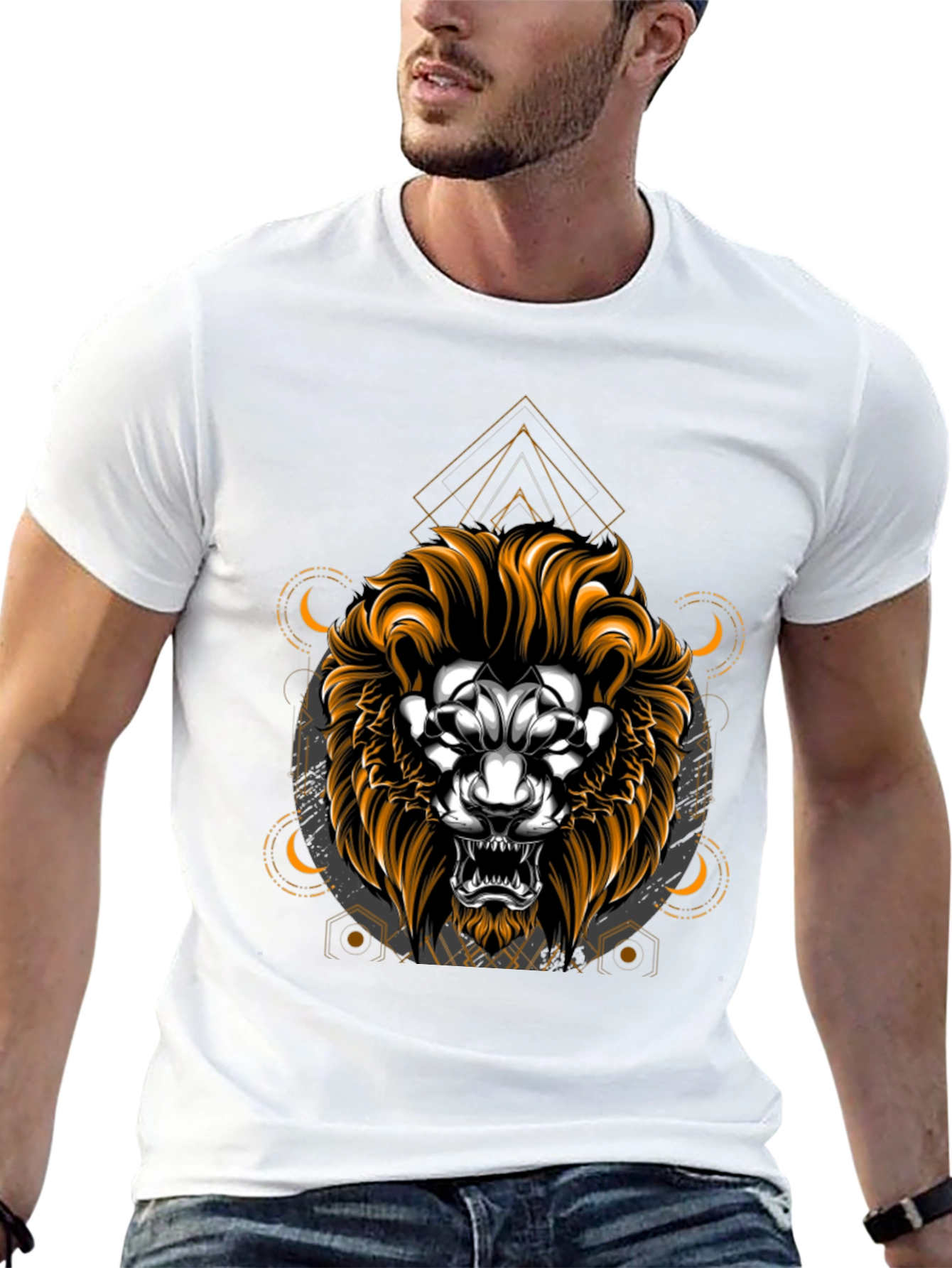 Lion Graphic T-Shirt - Geometric Design
