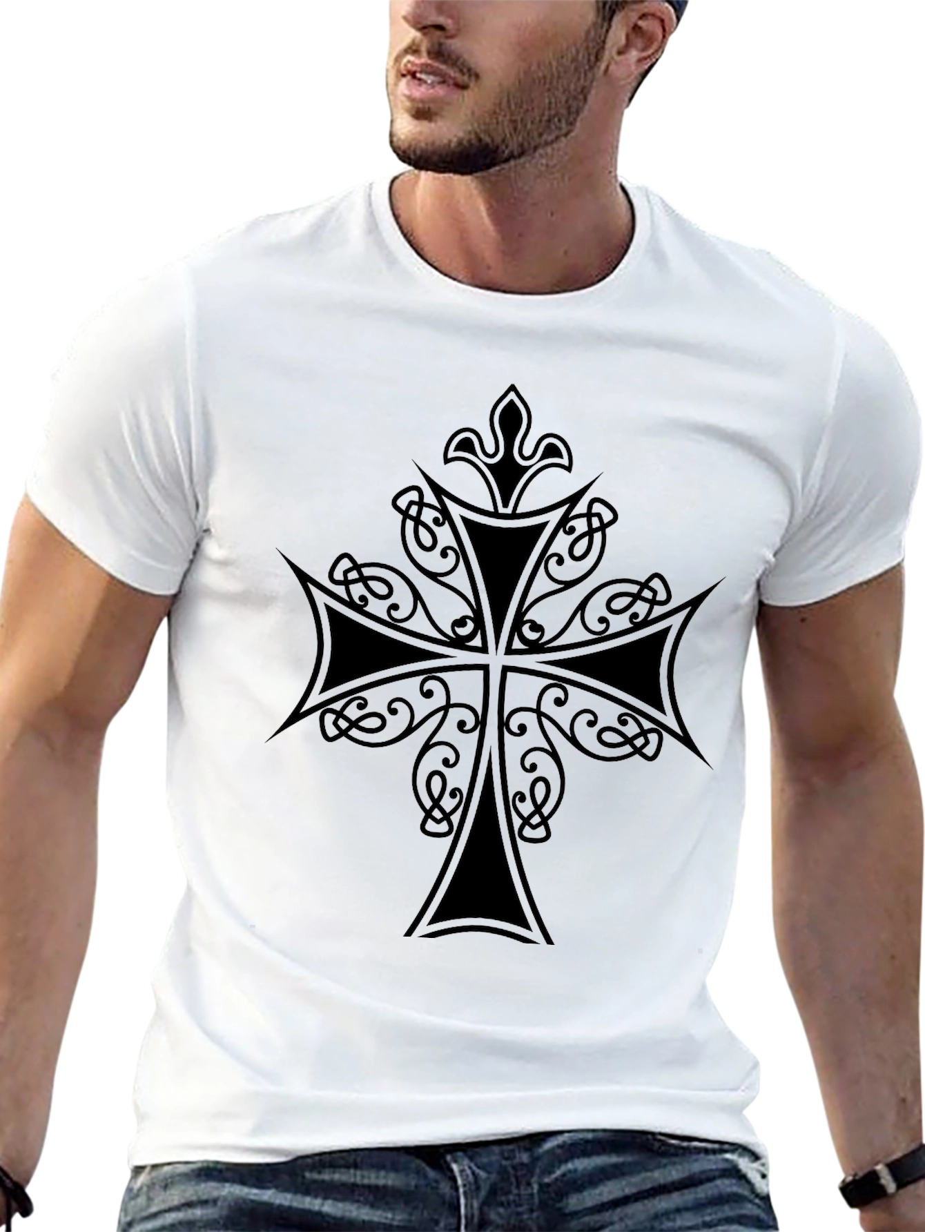 Mens Black T-Shirt with Celtic Cross Design