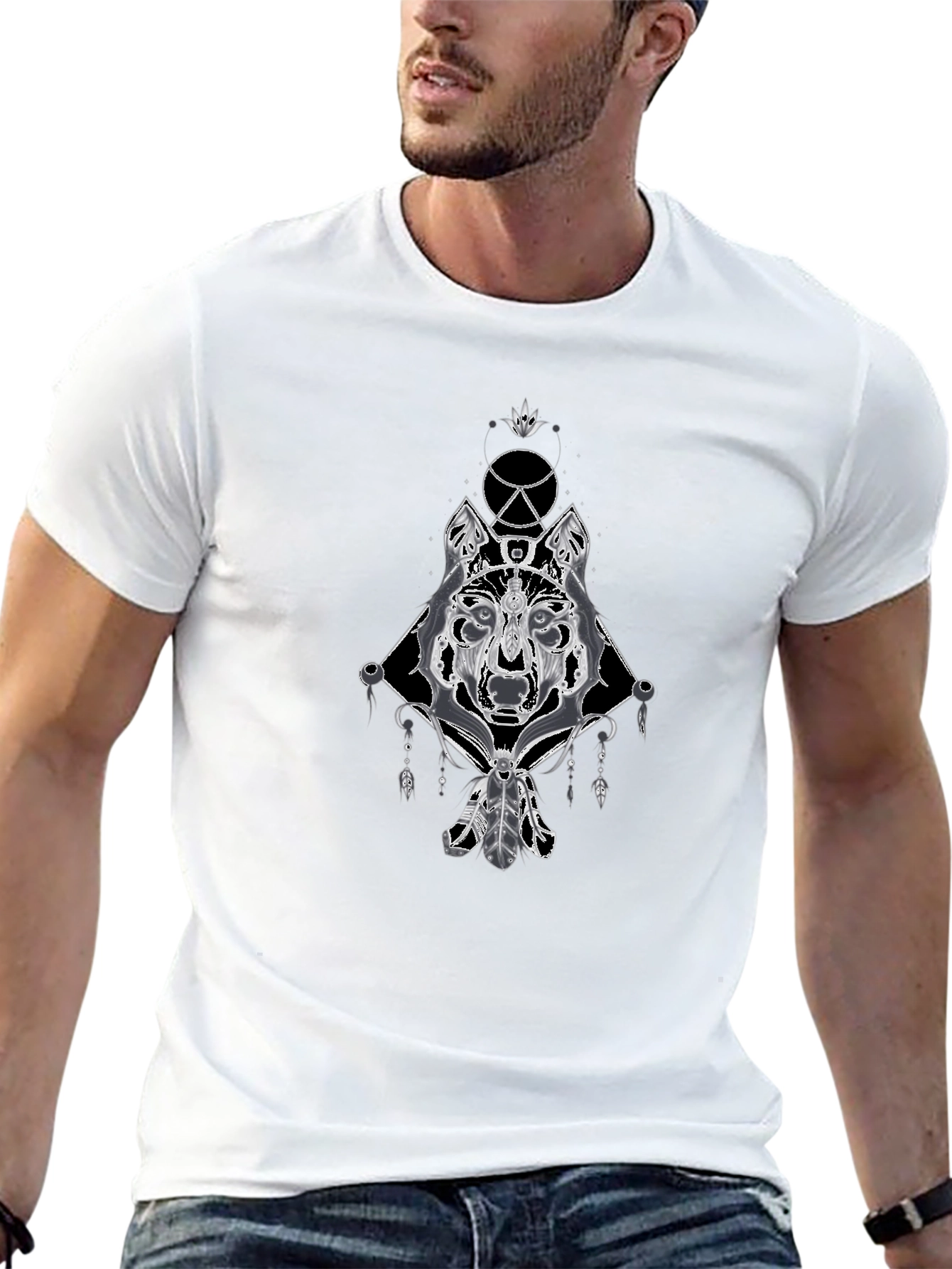Mens Wolf Graphic Print Tee - Black
