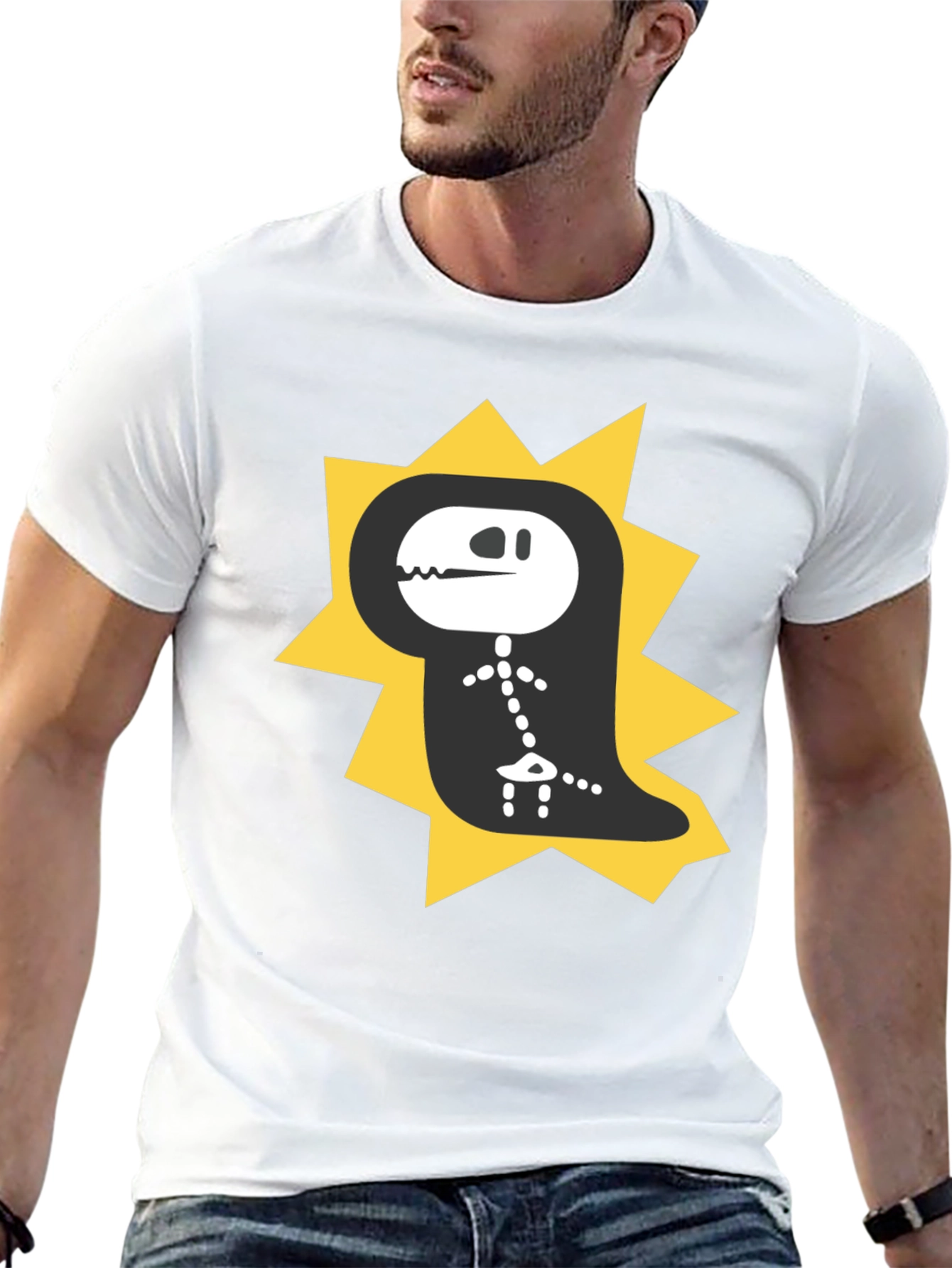 Dino Skeleton T-Shirt - Black Cotton Graphic Tee