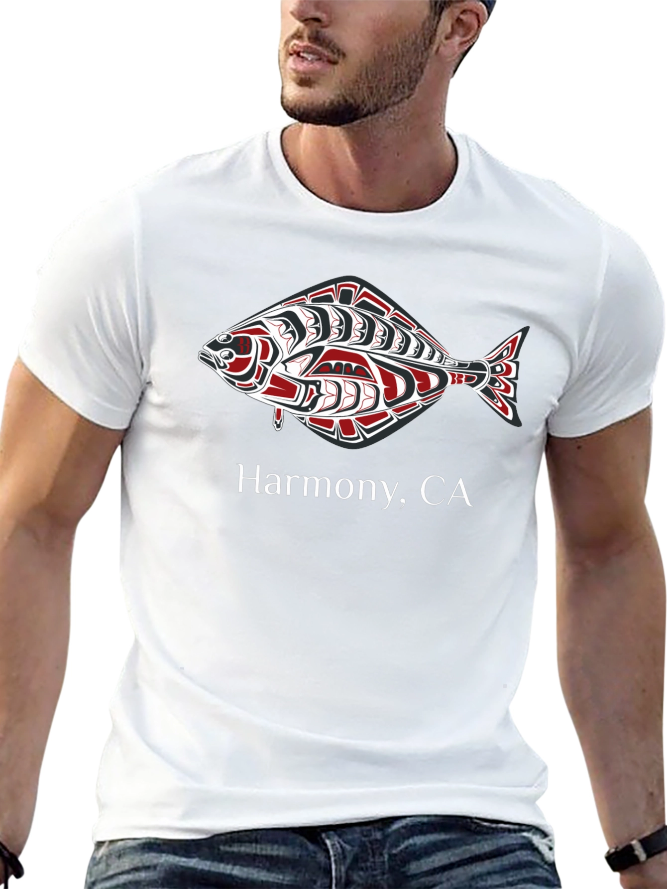 Harmony CA Fish Graphic Tee - Black Cotton T-Shirt
